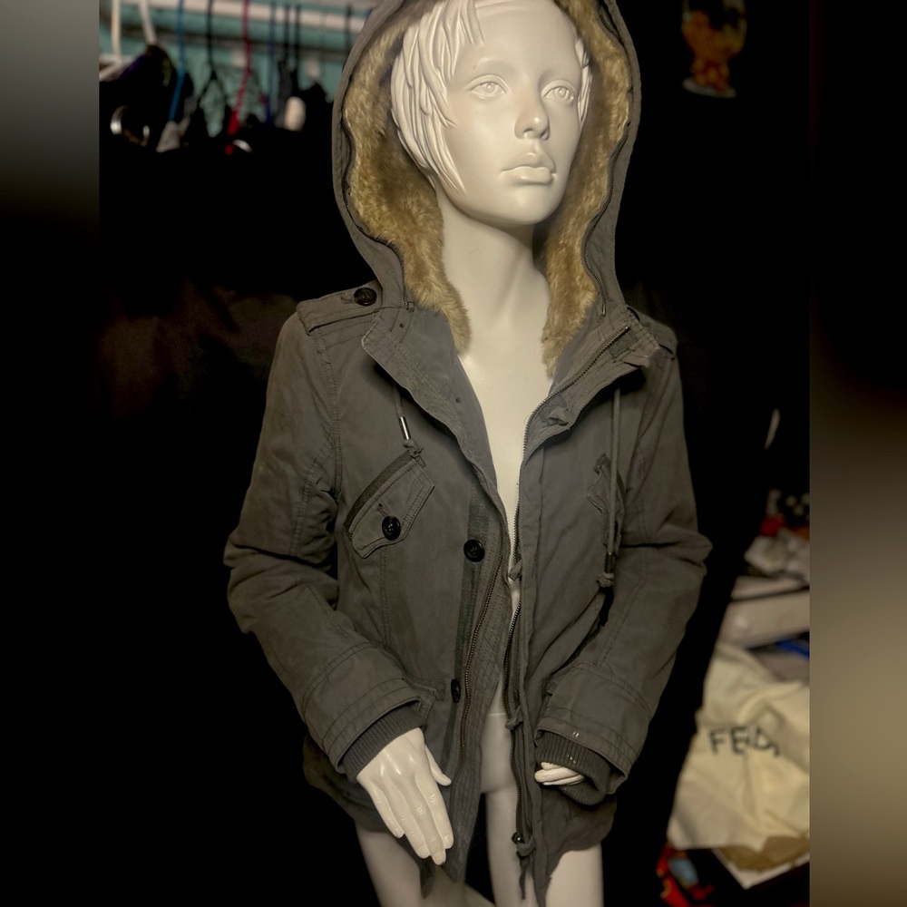 TNA Olive Green Hooded Ski & Snow Jacket with Faux Fur Trim